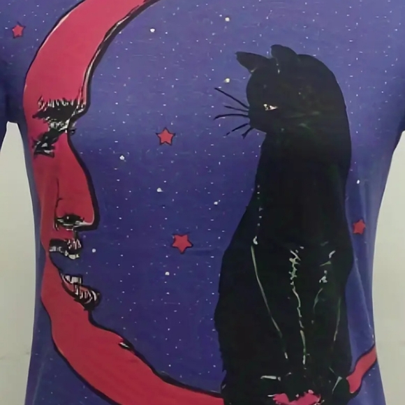 WOMENS GRAPHIC MOON/CAT TEE-SHIRT NWOT - Picture 4 of 6
